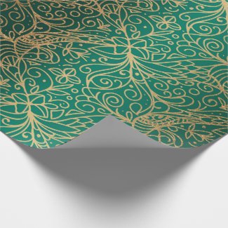 Green & Gold Ornate Decorative Pattern Wrapping Paper