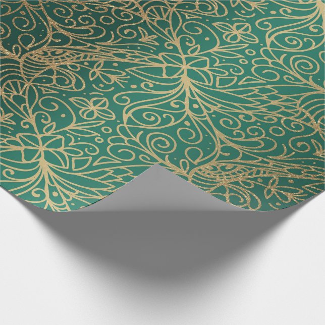 Green & Gold Ornate Decorative Pattern Wrapping Paper (Corner)