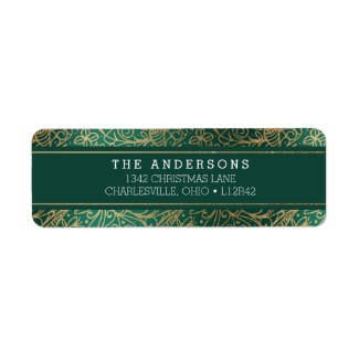 Green & Gold Ornate Happy Holidays Label