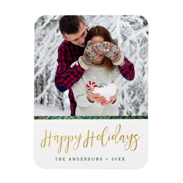 Green & Gold Ornate Happy Holidays Magnet (Vertical)