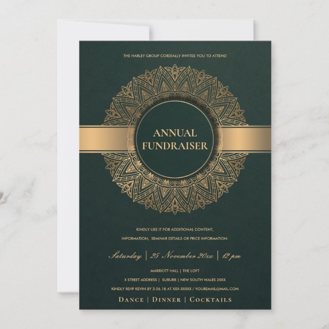GREEN GOLD ORNATE MANDALA CORPORATE PARTY EVENT INVITATION (Front)