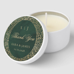 Green Gold Ornate Victorian Wedding Thank you Mini Candle Favors