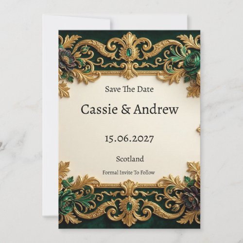 Green Gold Ornate Wedding Save The Date