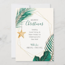 Green &amp; Gold Palm Tree Tropical Beach Christmas Holiday Card