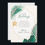 Green & Gold Palm Tree Tropical Beach Christmas  Holiday Card<br><div class="desc">Nautical Boutique Co.'s green and gold Christmas holiday card features watercolor green and gold tropical greenery and is accented with a pretty watercolor starfish. The text is whimsical hand-lettering paired with modern block typography. The green, gold, and creamy ivory are reminiscent of tropical beach holidays. Easily customize all text, including...</div>