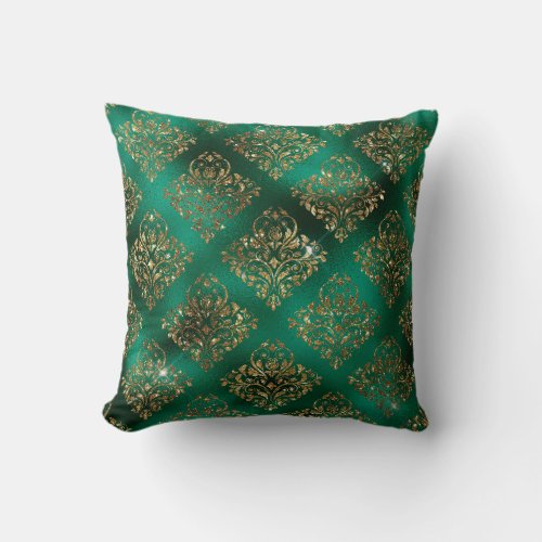 Green Gold Pattern Christmas Holidays Throw Pillow