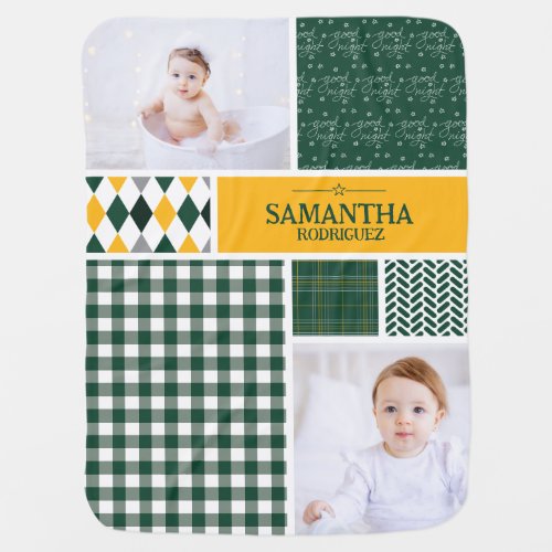 Green  Gold Patterns Photo Baby Blanket