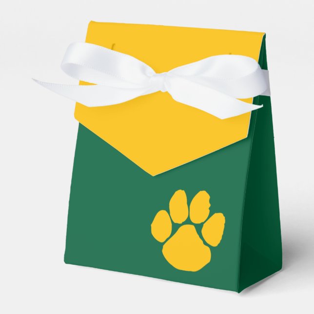 Green & Gold Pawprint Graduation Favor Boxes (Front Side)