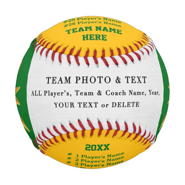 Green Gold Personalized Baseball Ball Thanks Coach (Front)