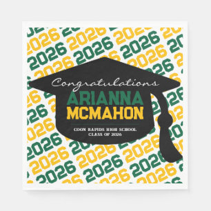Green & Gold Personalized Graduation Cap Paper Napkins