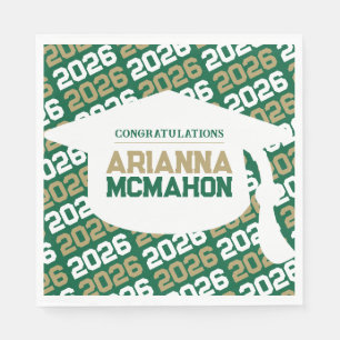 Green & Gold Personalized Graduation Cap Paper Napkins