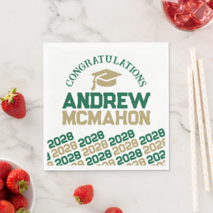 Green & Gold Personalized Graduation Party Paper Napkins