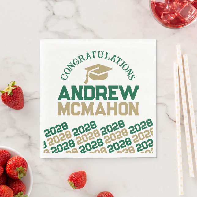 Green & Gold Personalized Graduation Party Paper Napkins (Insitu)