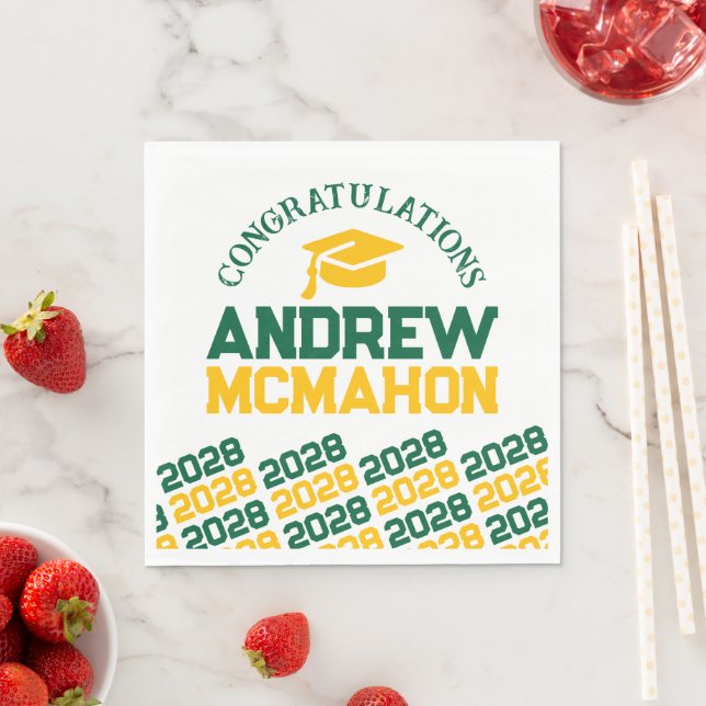 Green & Gold Personalized Graduation Party Paper Napkins (Insitu)