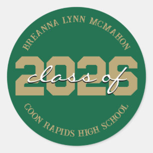 Green & Gold Personalized Graduation Stickers