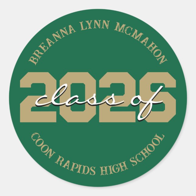 Green & Gold Personalized Graduation Stickers (Front)