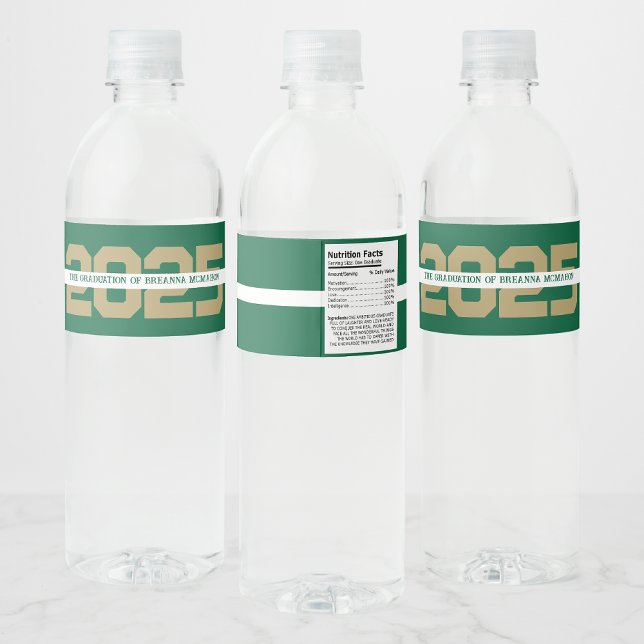 Green & Gold Personalized Graduation Water Bottle Label (Creator Uploaded)