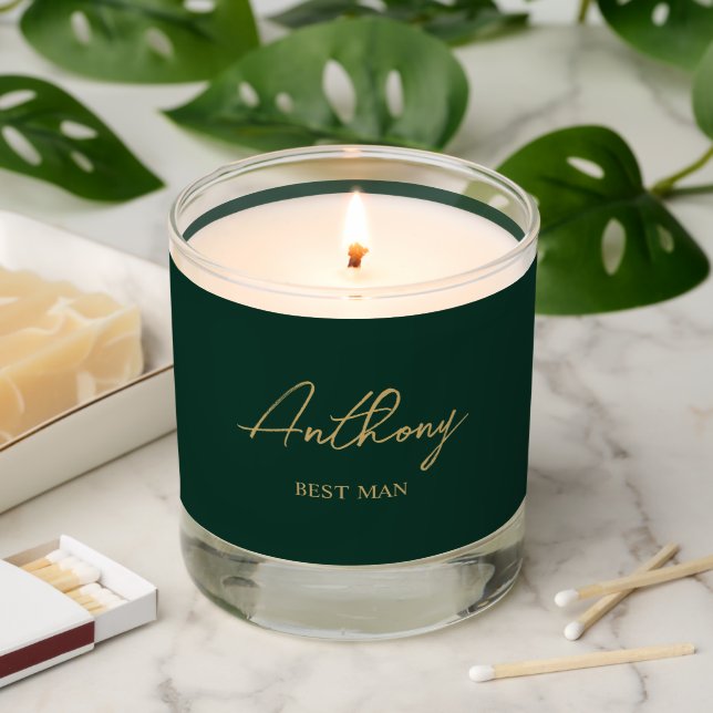 Green & Gold Personalized Wedding Party Gift Scented Candle (Lit)