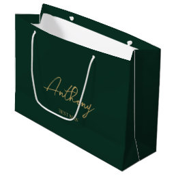 Green &amp; Gold Personalized Wedding Party Name Large Gift Bag