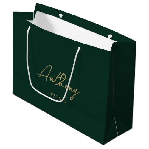 Green  Gold Personalized Wedding Party Name Large Gift Bag