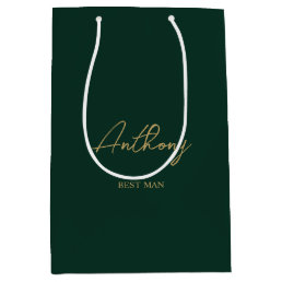Green &amp; Gold Personalized Wedding Party Name Medium Gift Bag