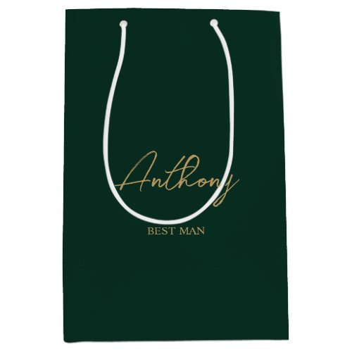 Green  Gold Personalized Wedding Party Name Medium Gift Bag