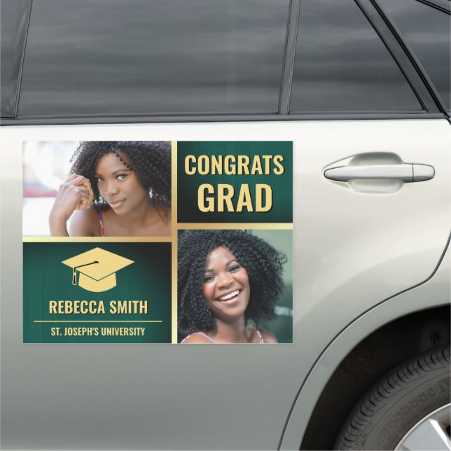 Green Gold Photo Collage Congrats Graduation Car Magnet (In Situ)