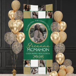 Green & Gold Photo Collage Graduation Vinyl Banner