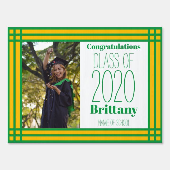 Green Gold Photo Geometric Graduation Party Sign (Back)