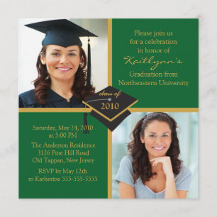 Green & Gold Photo Graduation Invitation