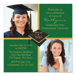 Green And Gold Graduation Invitations | Zazzle