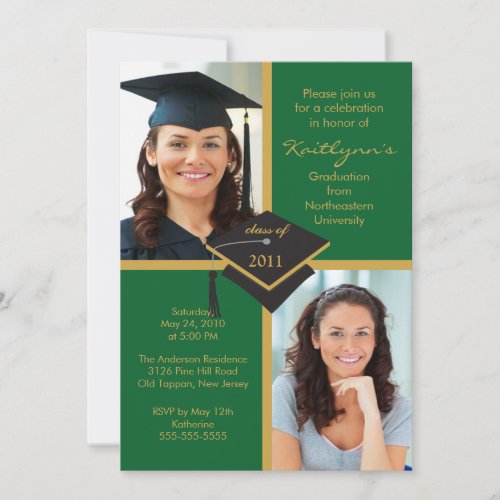 Green  Gold Photo Graduation Invitation