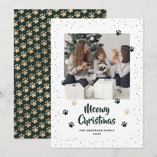 Green Gold Photo Meowy Christmas Card