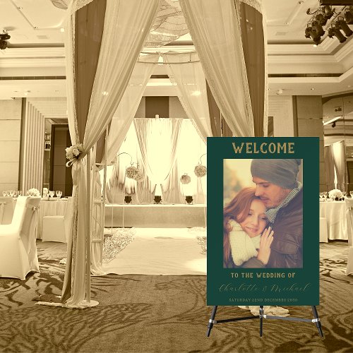 Green Gold Photo Wedding Welcome  Thank You Sign