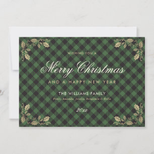 Green Gold Plaid Christmas Happy New Year Cards