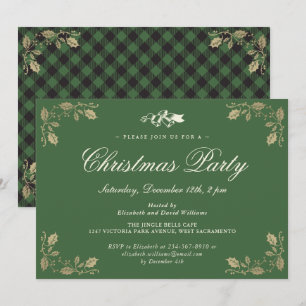Green Gold Plaid Christmas Holiday Party Invitation
