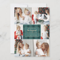 Green Gold Plaid Non Traditional Photo Collage Holiday Card