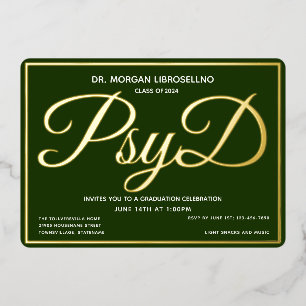 Green Gold PsyD Graduation Foil Invitation