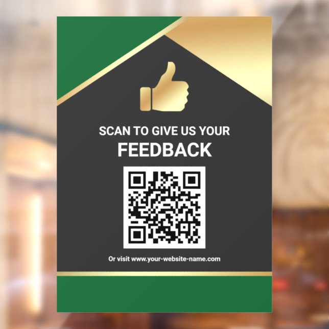 Green Gold QR Code Customer Feedback Review Window Cling (Sheet 2)