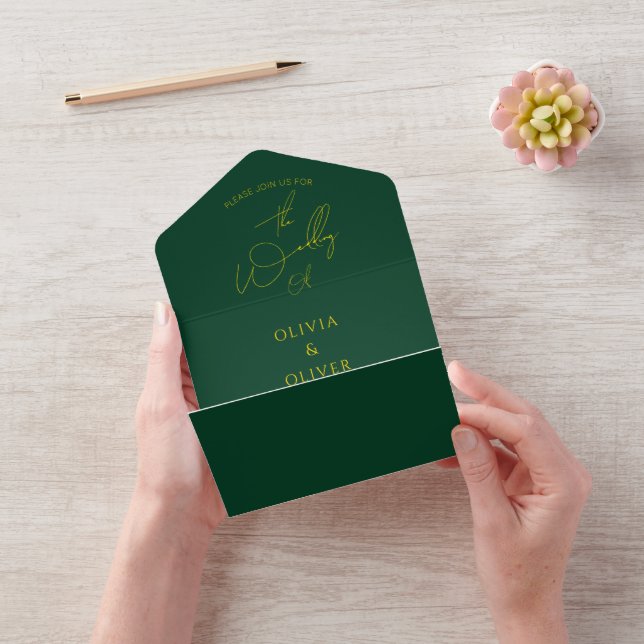 green gold QR code wedding All In One Invitation (Video)