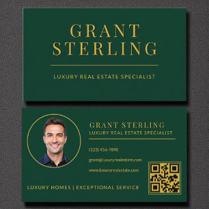 Green Gold Real Estate Agent QR Code Business Card