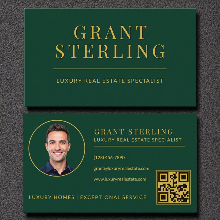 Green Gold Real Estate Agent QR Code Business Card