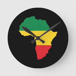Green, Gold & Red Africa Flag Round Clock