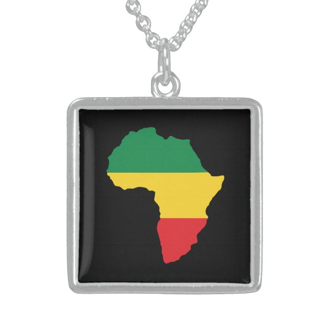 Green, Gold & Red Africa Flag Sterling Silver Necklace (Front)