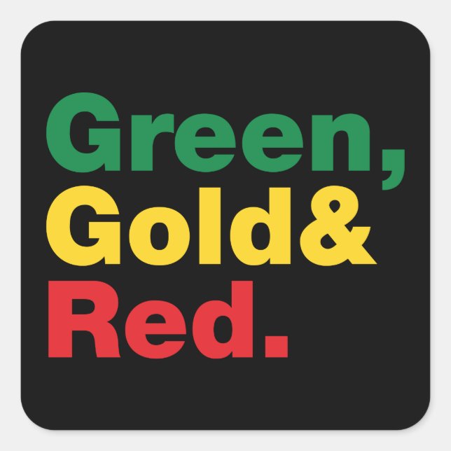 Green, Gold & Red. Square Sticker (Front)