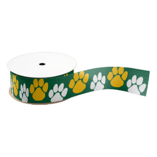 Green & Gold Repeating Pawprint Grosgrain Ribbon