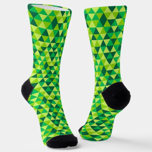 Green Gold Retro Diamond Triangle Pattern Socks