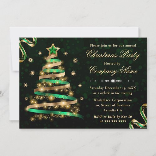 Green  Gold Ribbon Tree Corporate Christmas Invitation