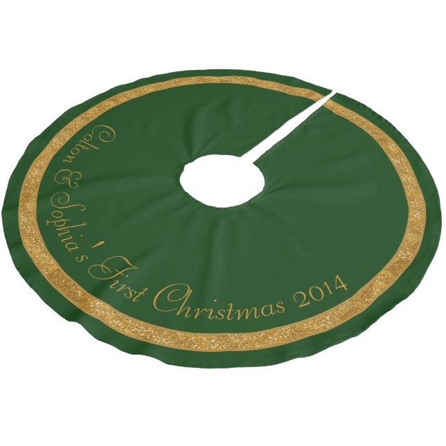 Green Gold Ring Personalized Family Couple Brushed Polyester Tree Skirt (Angled)