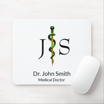 Green Gold Rod Of Asclepius Herbal Medical Mouse Pad by SorayaShanCollection at Zazzle